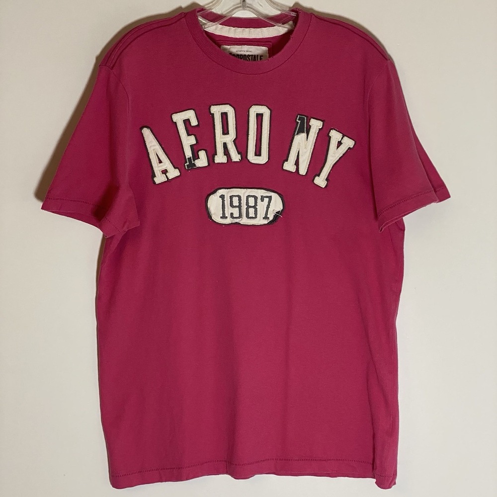Aeropostale Shirt Womens Medium Red Aero NY 1987 Distressed Logo Classic Nice M